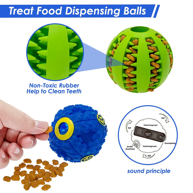 Dog Squeaky Toy Balls Interactive Toys Set - 5 Different Functions Balls - Tennis Ball Food Treat Dispensing Toys Chew Teething Ball IQ Puzzle Fetching Resistant Rubber for Small Medium Large Dogs - PawsPlanet Australia