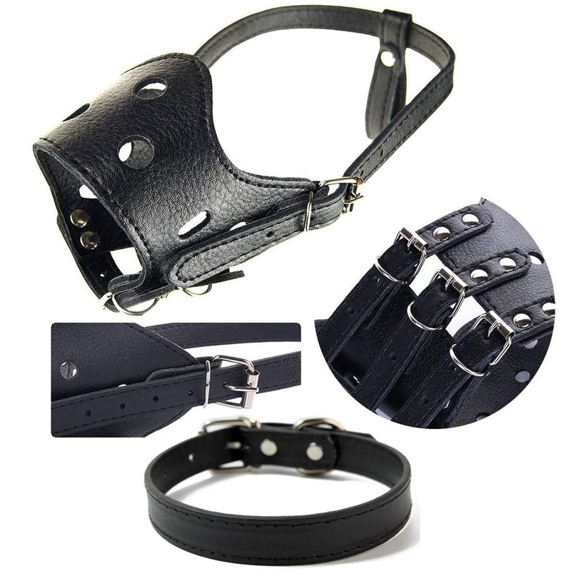 [Australia] - HAIZHINA Dog Muzzle Leather, Comfort Secure Anti-Barking Muzzles for Dog, Breathable and Adjustable, Allows Drinking and Eating, Used with Collars S Black 