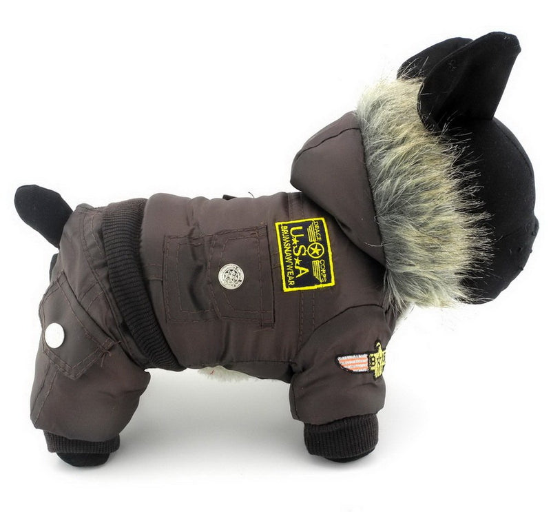 Ranphy Waterproof Dog Snowsuit Jumpsuit Hoodie Winter Coat Pet Fleece Lined Clothes Puppy Cotton Padded Outfit Cold Weather Hooded Airman Jacket Warm Cat Clothes Chihuahua Parka Girls Boys Brown S - PawsPlanet Australia