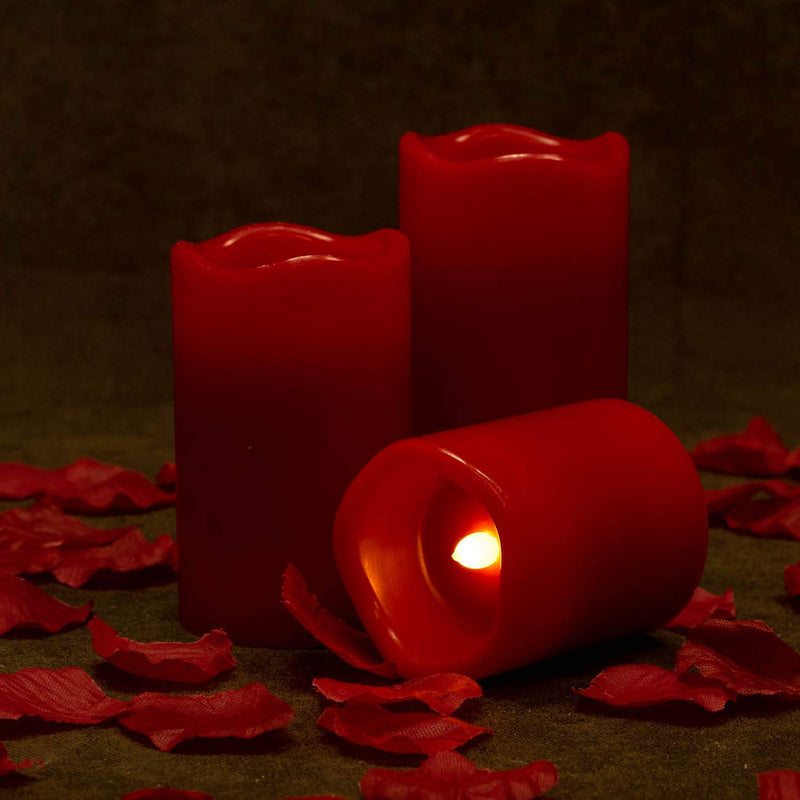 Flameless Candle, Red, 3 Pieces Led Candle(2.5" x 3"4"5"), Made of Real Wax, Flickering Pillar Candle, with 10-Key Remote Control SET OF 3 - PawsPlanet Australia