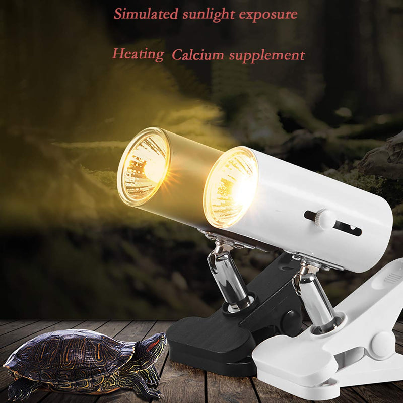 Heat and Light for Reptiles and Amphibian Tanks with Bulbs & Switch, Adjustable and Rotates 360°, 25W/50W/E27 UVA UVB Bulbs Basking Spot Lamp, Pet Heating Lamp (Black) Black - PawsPlanet Australia