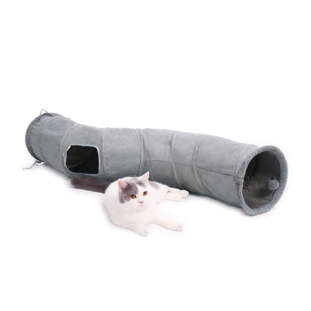 Ohana Beautiful Foldable Cat Tunnel Cat Toy with Ball Rustling Tunnel for Cats Puppies Rabbits or Small Animals Gray Shape S - PawsPlanet Australia