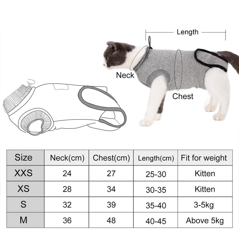 BT Bear Pet Surgery Recovery Suits,Cats Clothes Abdominal Wounds Skin Diseases E-Collar Alternative Cotton Cat Shirt for Cats Puppy Small Dogs (XXS-Back length 25cm) XXS--Back length 25cm,Chest--27cm - PawsPlanet Australia