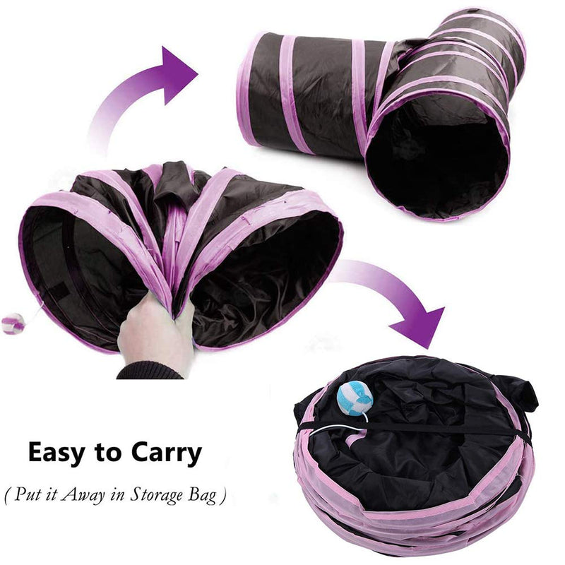 Athyior 3 Way Cat Tunnel Toys - Pop Up Play Tunnels Collapsible Interactive Pet Toy for Kitten Cat Rabbit with Ball Pink Black - PawsPlanet Australia