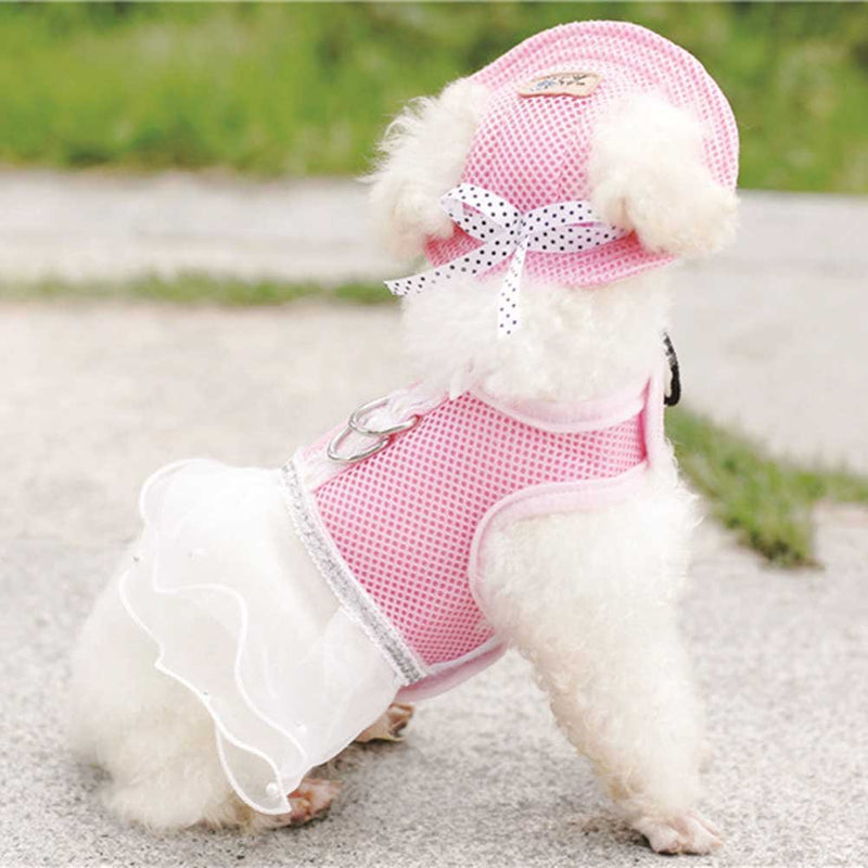 [Australia] - BUYITNOW Cute Pink Dog Dress Harness Pet Lace Mesh Vest Tutu Skirt with Bowknot for Small Dogs Girl Medium 