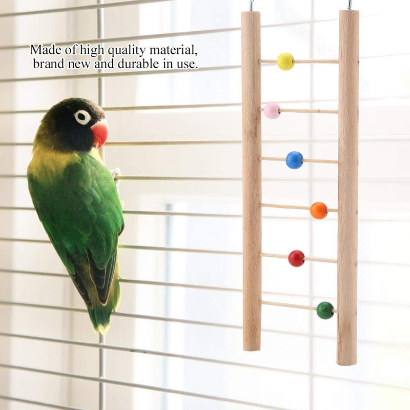 Pet Parrot Wood Ladder Pet Chewing Stairs Standing Slide Ladder Bird Cage Climbing Hanging Toys Parrot Educational Toys with Colorful Beads or Bells(With Beads) With Beads - PawsPlanet Australia