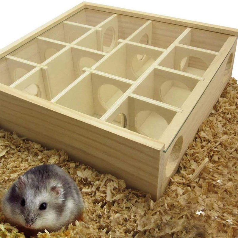 DINGZHAO Hamster Maze, Glass Cover Wooden Tunnel Toys Playing Small Animal House for Pet, Dwarf, Hamster, Gerbil, Rat Mouse - PawsPlanet Australia