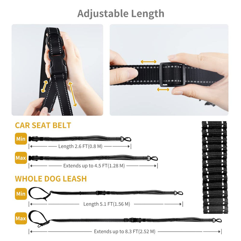 BELLA & PAL Ultimate 6-in-1 Multifunctional Dog Leash, 5FT-8FT Hands Free Leash with Car Seat Belt, Adjustable Waist Belt, Reflective Stitching - PawsPlanet Australia