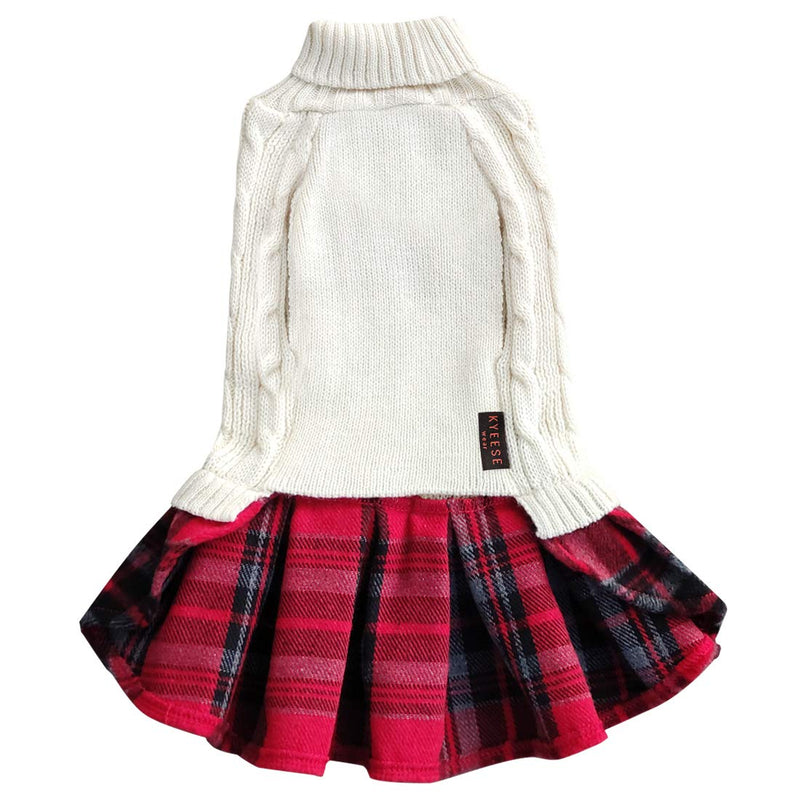 [Australia] - kyeese Dog Sweater Dress Plaid with Bowtie Turtleneck Dog Pullover Knitwear Pet Sweater for Fall Winter Medium Red 