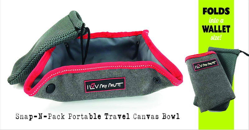 [Australia] - I Luv My Mutt - Snap-&-Pack Portable Travel Canvas Bowl for Pet Food and Water 