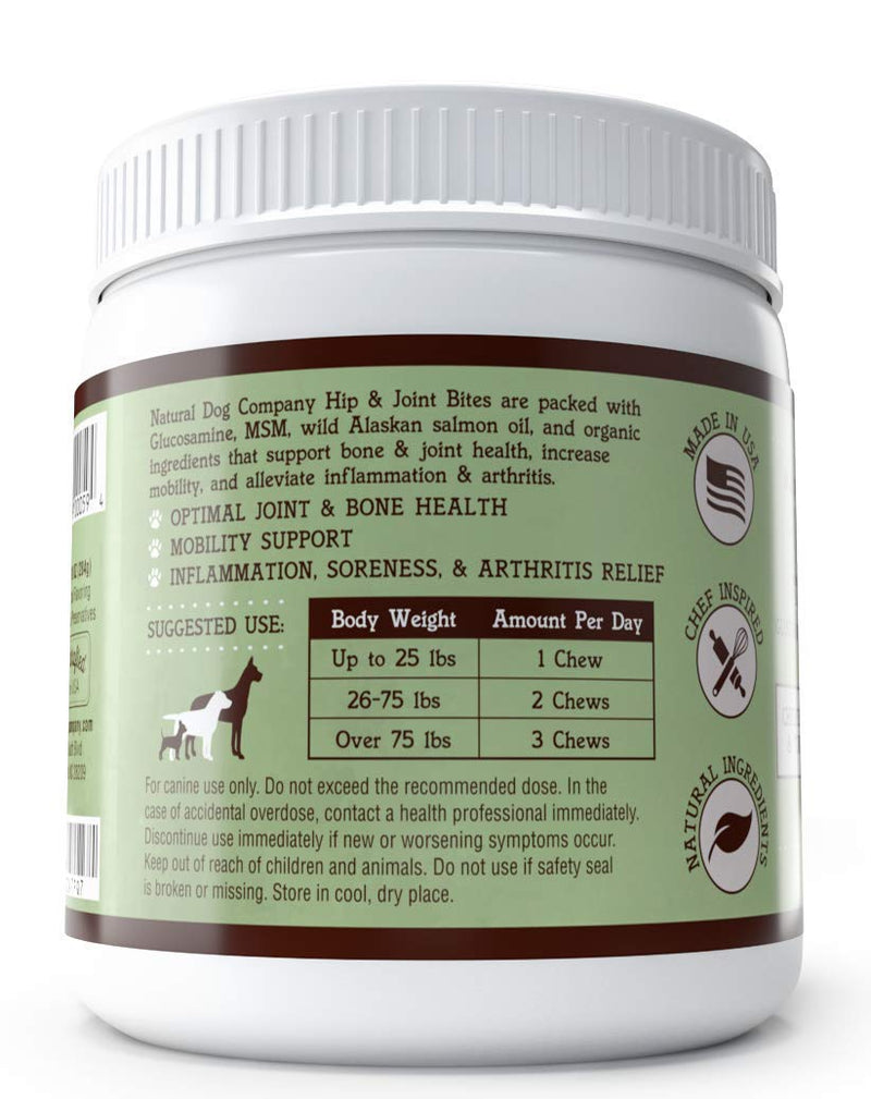 Natural Dog Company - Hip & Joint Supplement with Glucosamine, Chondroitin and Salmon Oil, Promotes Mobility and Joint Pain, Chicken Liver & Turmeric Flavor, 90 Chews - PawsPlanet Australia