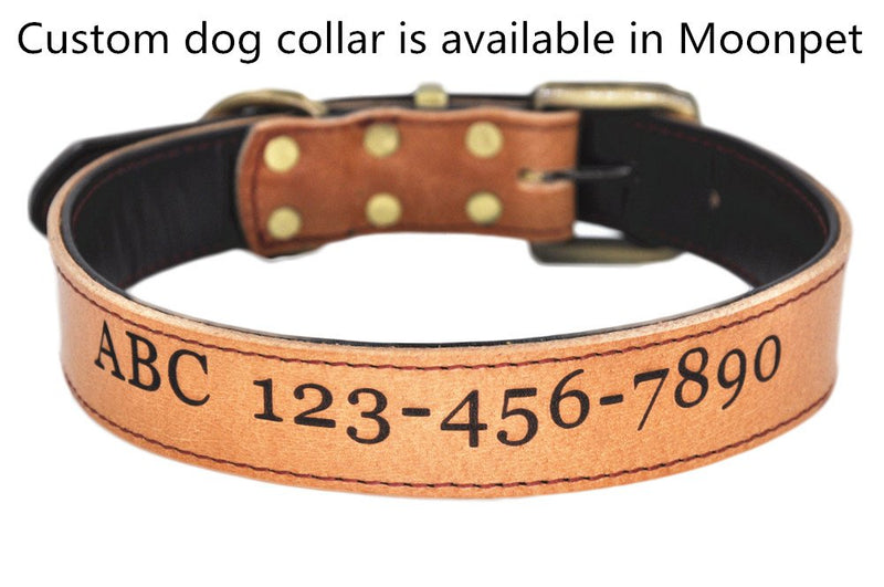 [Australia] - Moonpet Soft Padded Real Genuine Leather Dog Collar - Best Full Grain Heavy Duty Dog Collar - Durable Strong Adjustable for Small Medium Large X-Large Male Female Dogs Walking Running Training M,16-20'' Light Brown 