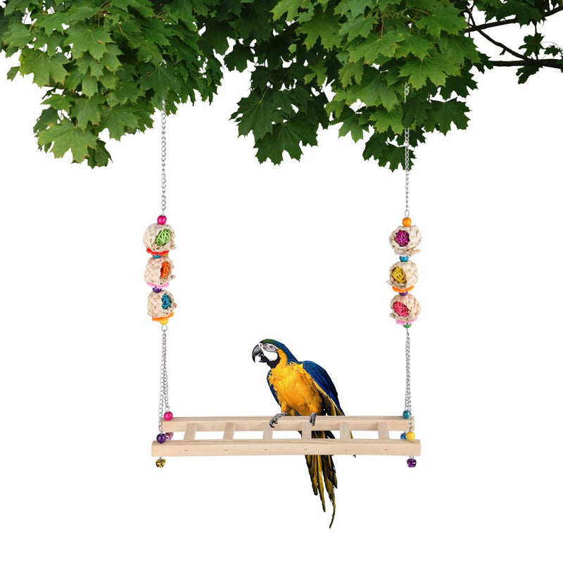 Lurowo Chicken Swing, Natural Wooden Chicken Toys Hanging with Rattan Balls and Twine Rope, Handmade Bird Swing Perch for Hen Parrot Macaw Large Birds Training (A) A - PawsPlanet Australia