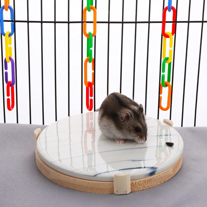 DQITJ Hamster Cooling Round-Board Ceramic Heat-dissipating Pad Cold Bedroom with Wooden Pallet for Hamster Hedgehog Chinchilla Squirrel Rabbit - PawsPlanet Australia