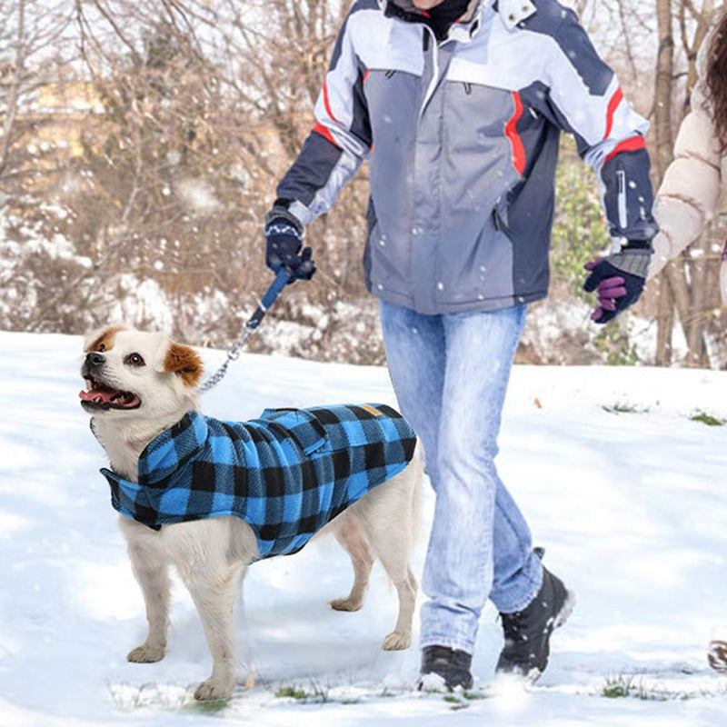Kuoser British Style Plaid Dog Winter Coat, Windproof Cozy Cold Weather Dog Coat Dog Apparel Dog Jacket Dog Vest for Small Medium and Large Dogs with Pocket & Leash Hook XS-3XL L Blue - PawsPlanet Australia