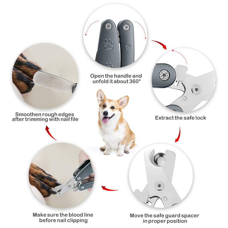 [Australia] - Folding Dog Nail Clippers, Pet Nail Trimmer with Safety Guard to Avoid Over Cutting, Professional 3 in 1 Pet Nail Clippers for Large Medium Small Dogs Cats Pet, with Free Pet Nail File,Grooming Comb 