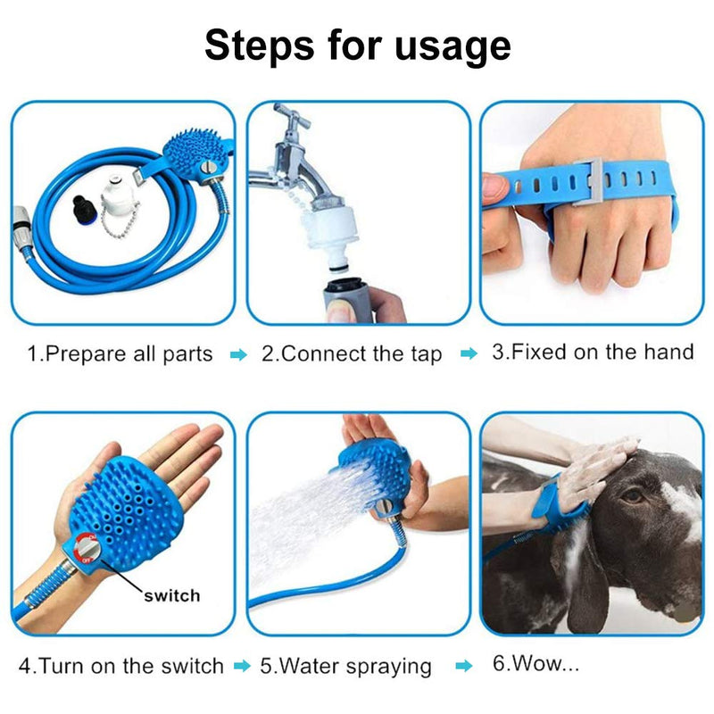 YUIP Pet Bath Brush Tool, Dog Shower Head, Dog Cleaning Shower Sprayer, 2 in 1 Dog Shower Pet Shower Head with Brush for Dog Cat Grooming Brushes Massage, Blue - PawsPlanet Australia
