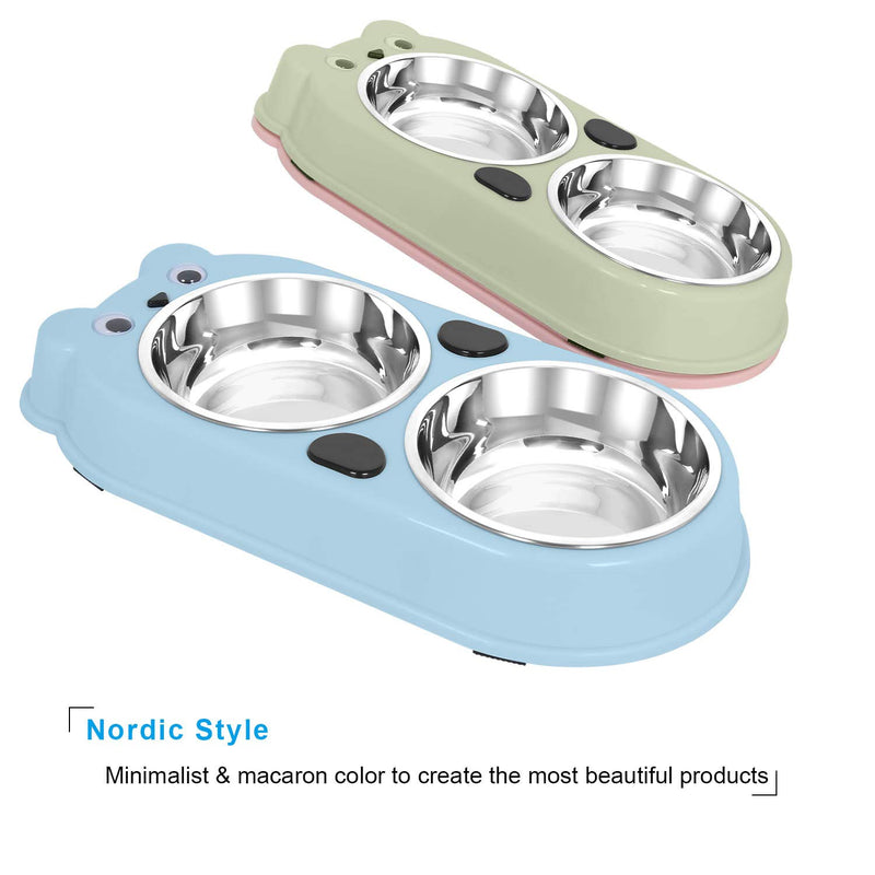 [Australia] - Upsky Double Dog Cat Bowls Double Premium Stainless Steel Pet Bowls with Cute Modeling Pet Food Water Feeder Blue 