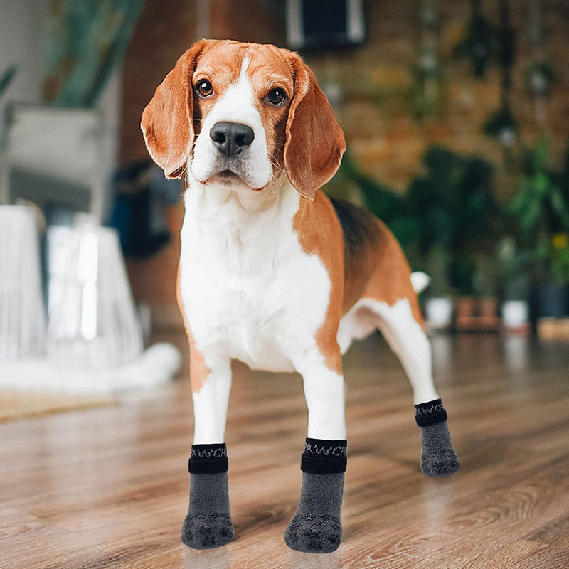 PAWCHIE Dog Socks for Hardwood Floor with Strap Indoor Anti Slip Knit Paw Protector Traction Control Grey Small (4 Count) - PawsPlanet Australia