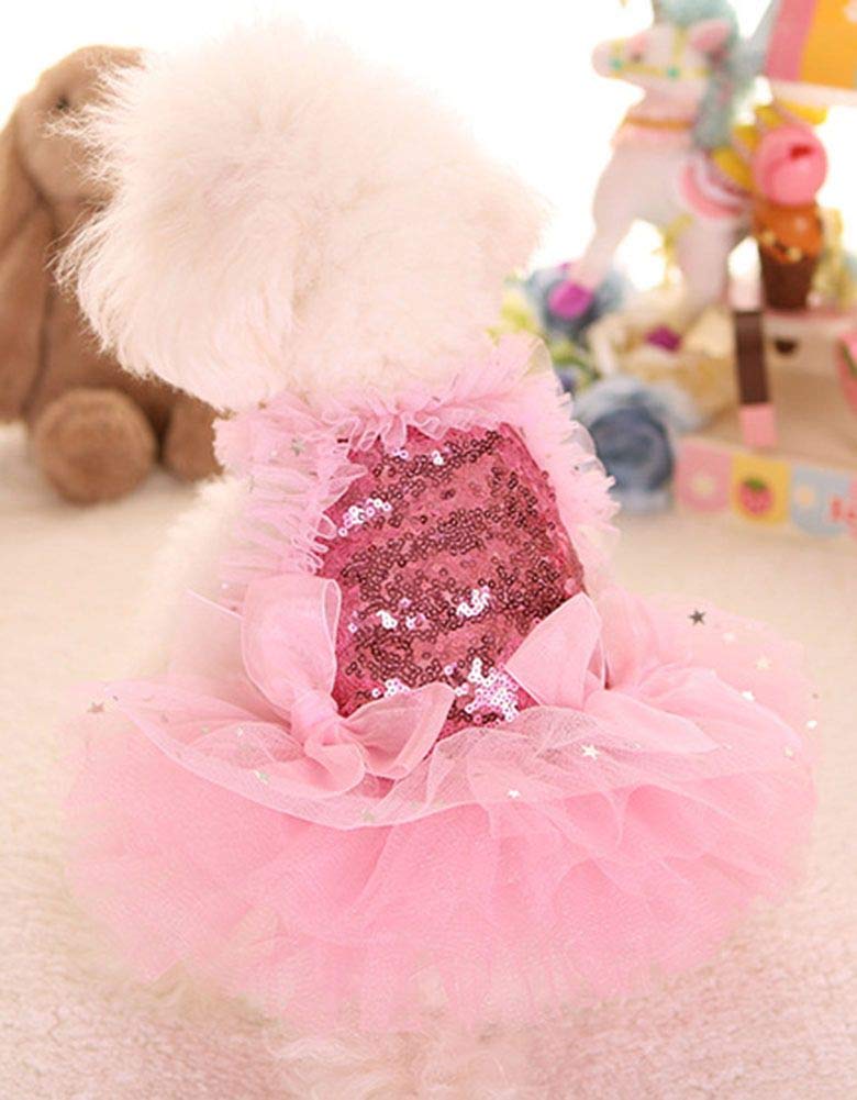 MaruPet Fashion Sweet Puppy Dog Bling Bling Printed Princess Skirt Pet Dog Lace Cake Camisole Tutu Dress M( Back:9.0" Chest:14.5") A-Pink - PawsPlanet Australia