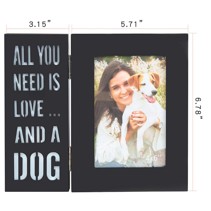 [Australia] - YEASL Wood Dog Picture Frame - 4x6 Inch Light Up Pet Picture Frame for Dog and Cat Memorial Gifts All You Need is Love and A DOG 