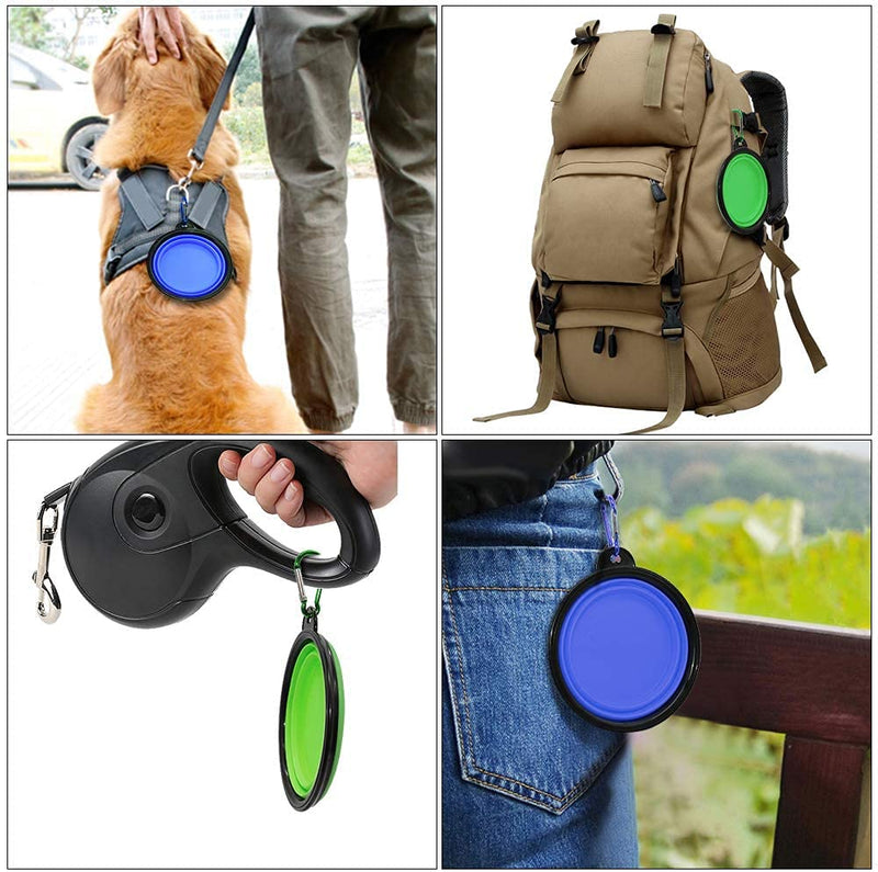 Collapsible Dog Bowls, 12 oz Portable Foldable Travel Water Bowl Food Dishes with Carabiner Clip for Traveling, Hiking, Walking, 2 Pack ( Blue+Green ) (Small) Small - PawsPlanet Australia