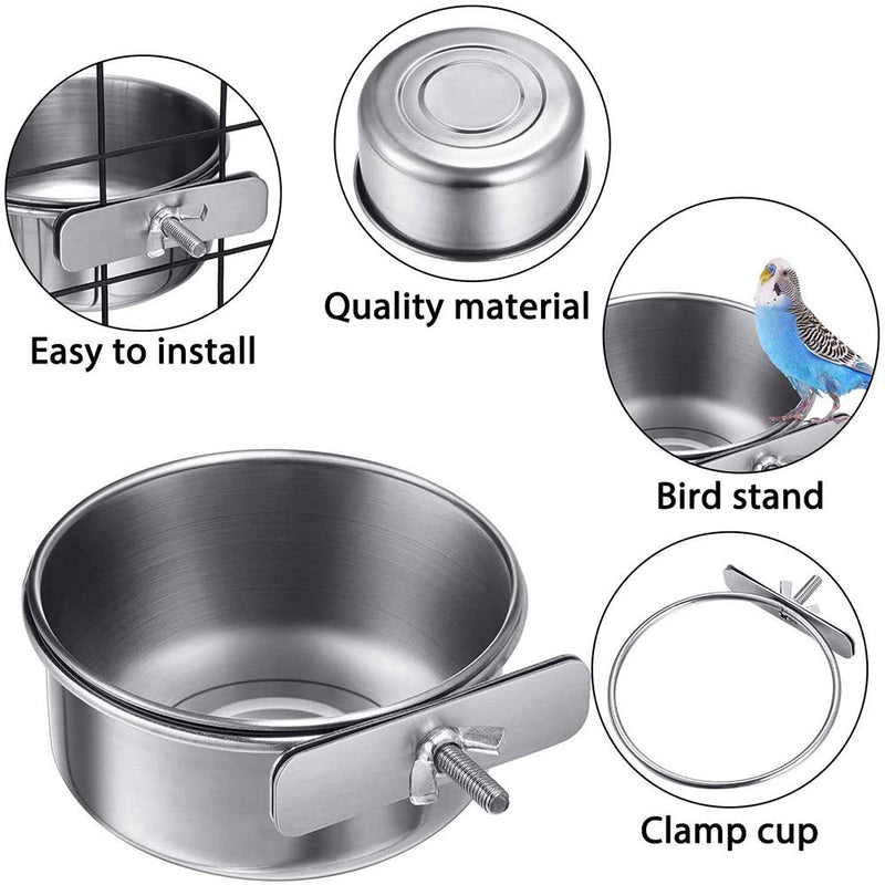 GOODGDN 3Pcs Bird Feeding Dish Cups, Stainless Steel Bird Bowl Parrot Animal Cage Water Food Bowl Bird Cage Cups Holder with Clamp Holder for Bird Parrot Water Food Dish Feeder - PawsPlanet Australia