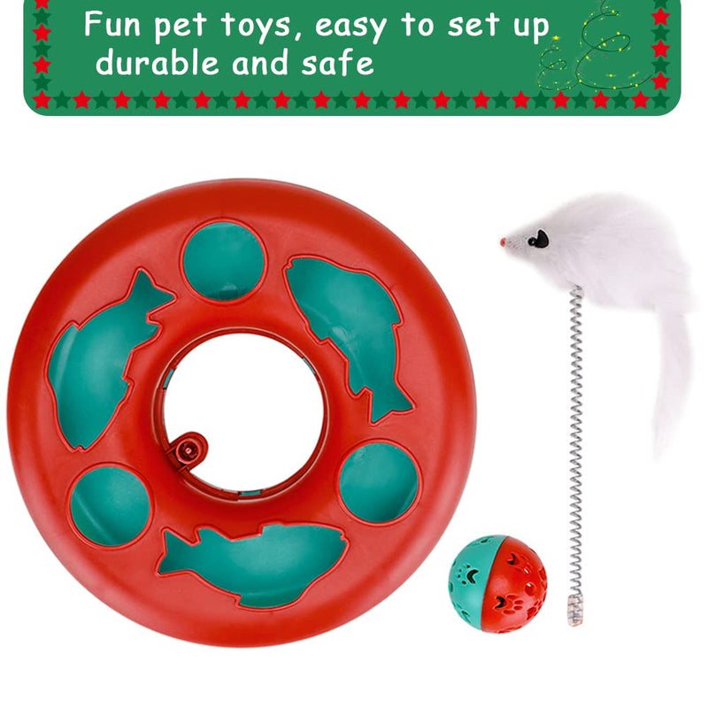 Interactive Cat Toy 2-in-1 Cat Toy with Mouse, Cat Rotating Teaser Feather and Ball (Red) - PawsPlanet Australia