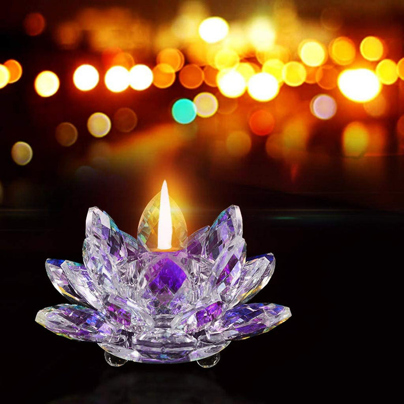 GOLDEAL Crystal Flower Tealight Candle Holder,Colorful Glass Candle Holder ,Votive Candle Holder with Gift Box for Romantic Candle Dinners, Wedding, Bathroom, Livingroom.(4.4" W 2.2" H) (Purple) Purple - PawsPlanet Australia