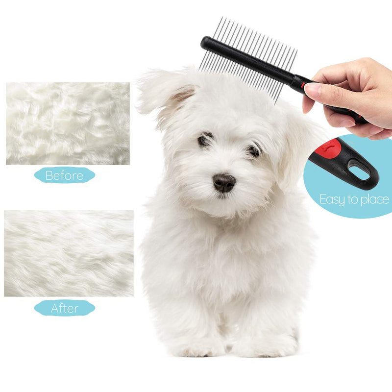 [Australia] - Dwpetzo Dog Cat Grooming Comb for Removes Tangles Knots Matted Hair,Double Sided Stainless Steel Round Teeth Pet Combs for Grooming Small Large Dogs Cats 