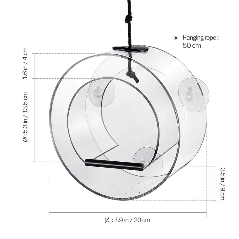 POPETPOP Window Bird Feeder with 3 Extra Strong Suction Cups, Acrylic Round Bird House Seed Tray for Outdoor - PawsPlanet Australia