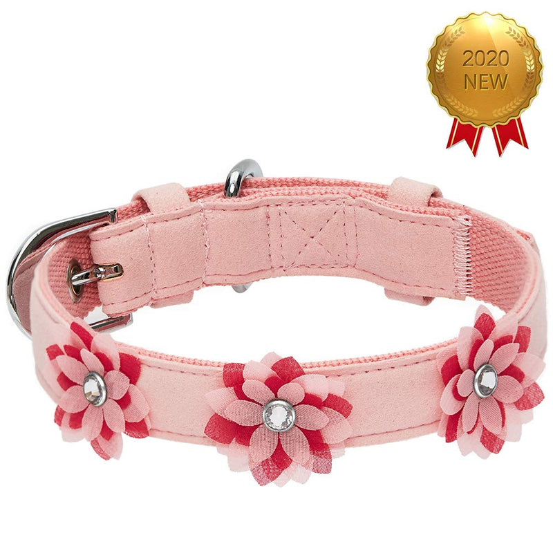 Umi. Essential Charming Floral Designer Dog Collar in Baby Pink with Metal Buckle, Neck 23cm-32cm, for Small Breed 23-32cm Neck * 1.5cm Wide - PawsPlanet Australia