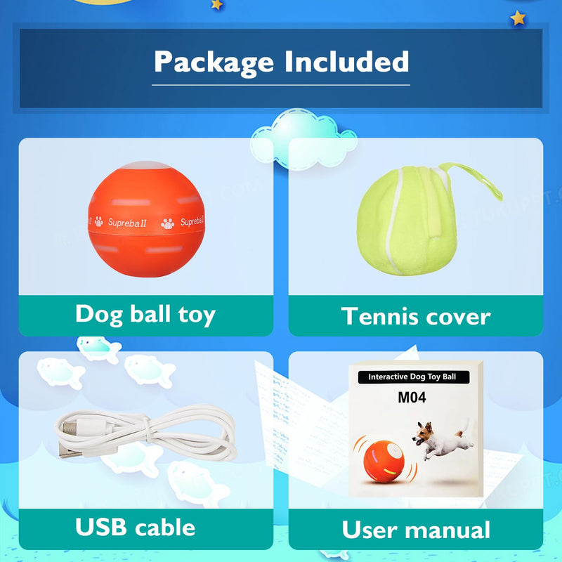Petiepaw Interactive Dog Ball Toy, Durable Automatic Rolling Ball for Puppies/Small/Medium Dogs, USB Rechargeable - PawsPlanet Australia