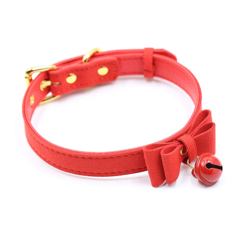 [Australia] - PU Leather Bow Cat Collar Breakaway with Bell Cat Kitty Adjustable Safety Pet Cat Collars XS Red 