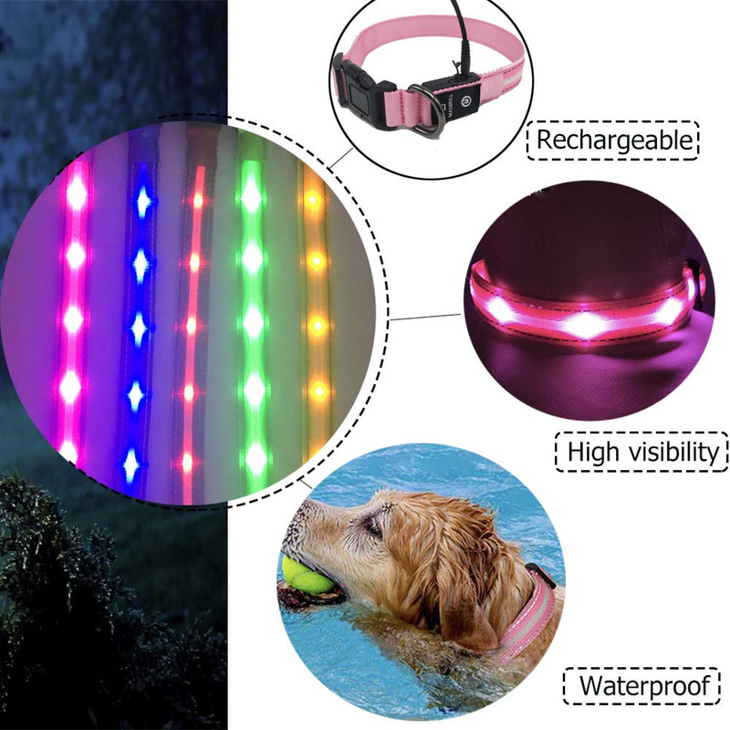[Australia] - MASBRILL Led Lighted Up Dog Collar Flashing 100% Waterproof USB Rechargeable Pet Dog Safety Collar Glow in The Dark Light-up Neck Loop M(19.69*0.98inch) Pink 
