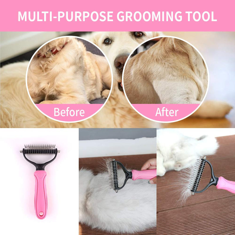 NATRUTH Dog Dematting Comb, Pet Grooming Brush Deshedding Tool 17+9 Double Sided Teeth Undercoat Rake, Dog or for Small, Medium, Large Dogs, Cats and Horses with Short or Long Hair (Pink) Pink - PawsPlanet Australia