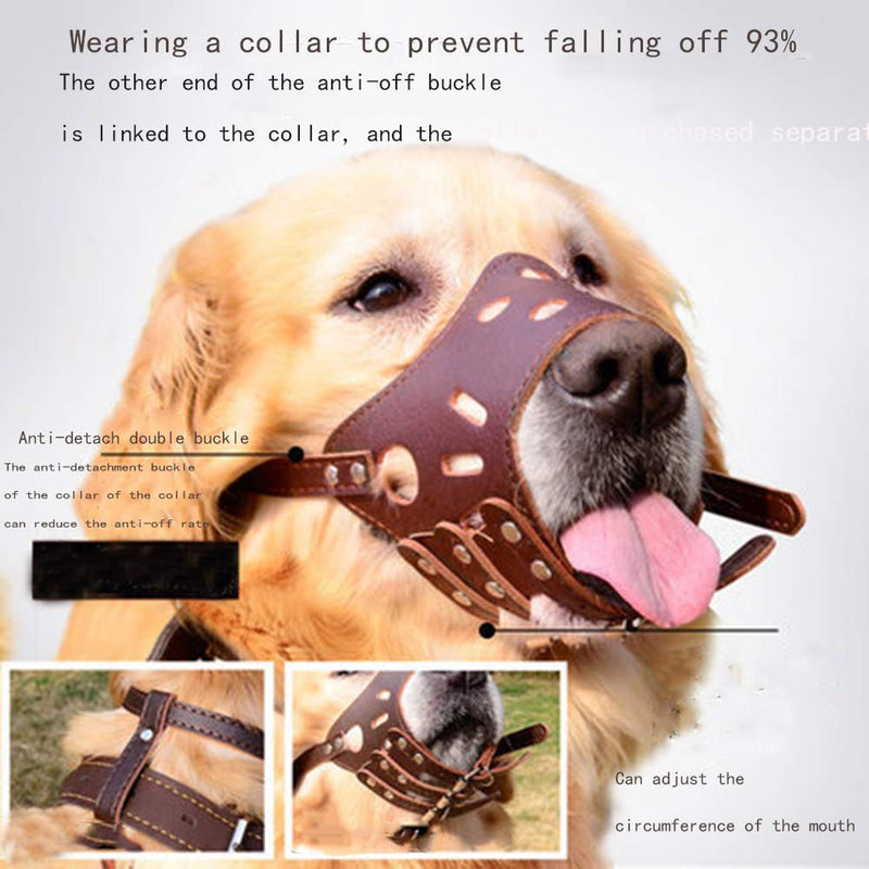 OUKEYI Adjustable Anti-biting Dog Muzzle Leather,Breathable Safety Pet Puppy Muzzles Mask for Biting and Barking (M, Brown) - PawsPlanet Australia