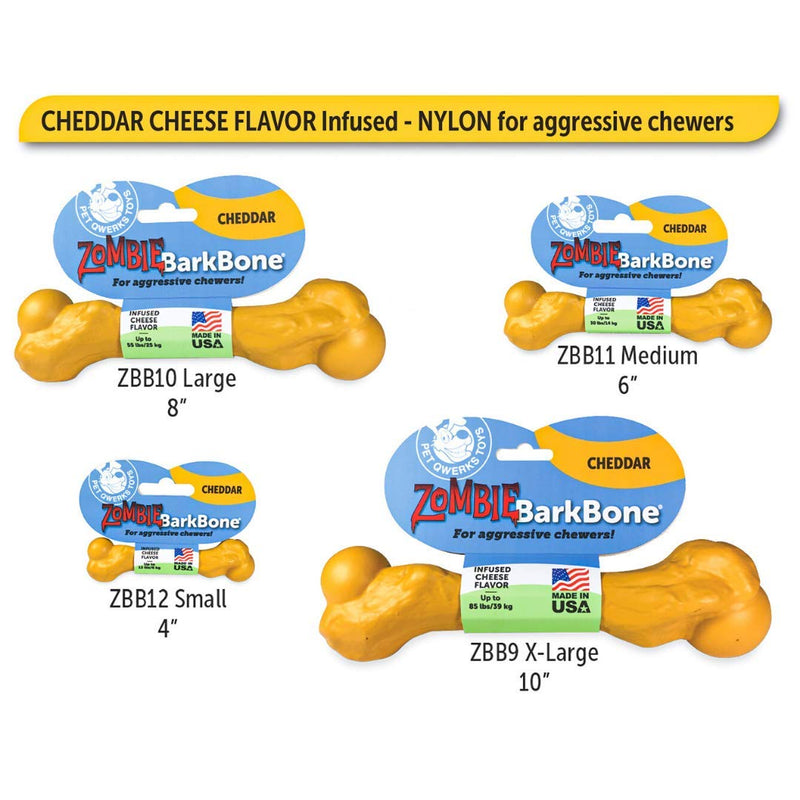 Pet Qwerks Zombie NYLON BarkBone - Chew Toy for Aggressive Chewers, Tough Durable Extreme Power Chewer Bone | Made in USA -  Available in 2 Flavors and 4 Sizes Cheddar Cheese Small - PawsPlanet Australia