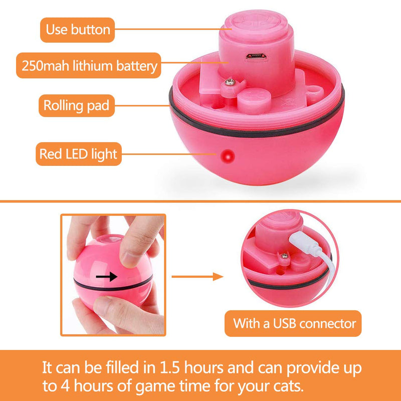 DIWUJI Cat Toys Ball Interactive Automatic Self Rotating Rolling Balls, USB Rechargeable LED Light Entertainment Pet Exercise Chaser Toys For Kitten (Pink) Pink - PawsPlanet Australia