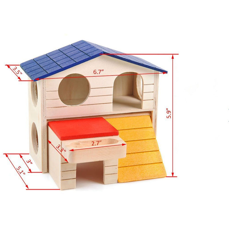 [Australia] - Hamter Wooden House Villa Cage Exercise Toy Hamster Hedgehog Mouse Guinea Pig Small Pet Cage Small Animal Hideout (Villa House) 6.1 x 2.95 x 5.9inch 