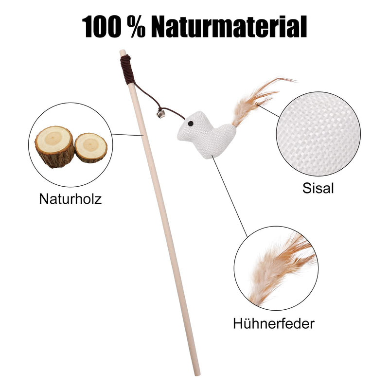 Fanshiontide 4 pieces cat toy feather, interactive cat fishing rod cat toy cat toy stick with mouse fish bird plush toy for cat activity - PawsPlanet Australia