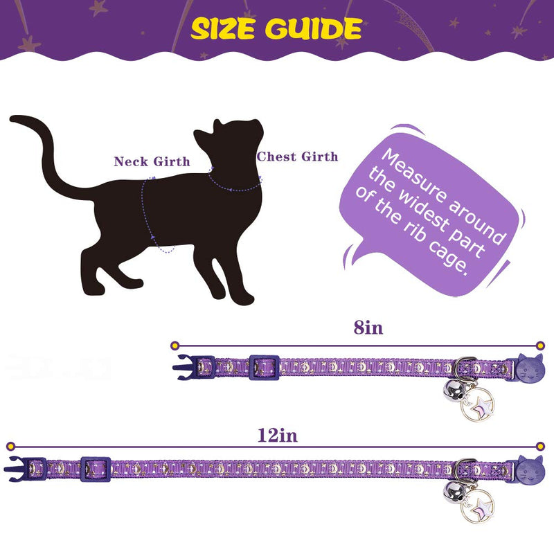 [Australia] - PUPTECK Breakaway Cat Collar with Bell 3 Pack - Charming Luminous Safe Adjustable Moon Pattern Kitten Collars with Star Pendant, Glow in The Dark 