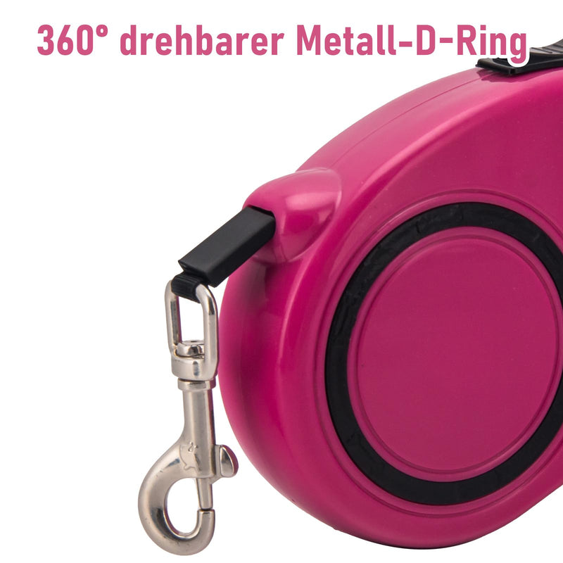 Long Retractable Dog Lead, Extendable Dog Lead, 5 m, Pet Lead Automatic Extendable Dog Training Lead for Small, Medium Dogs (Pink) Pink 5M - PawsPlanet Australia