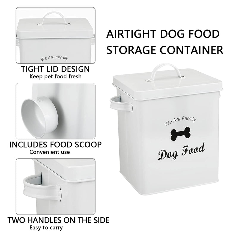 Pethiy Dog/Cat/Pet Treat and Food Storage Tin with Lid | 5lbs Capacity | Serving Scoop Included DOG FOOD White - PawsPlanet Australia