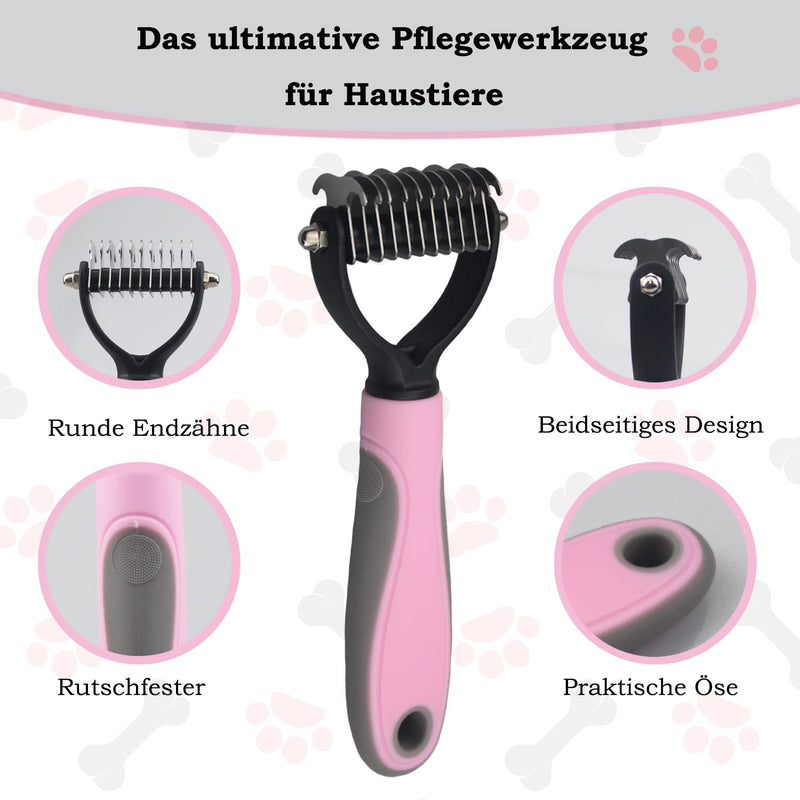 Dog brush, cat brush for long hair and short hair undercoat, double-sided stainless steel undercoat brush, removes floating hair and prevents knots for small to large dogs and cats, S, pink pink-S - PawsPlanet Australia