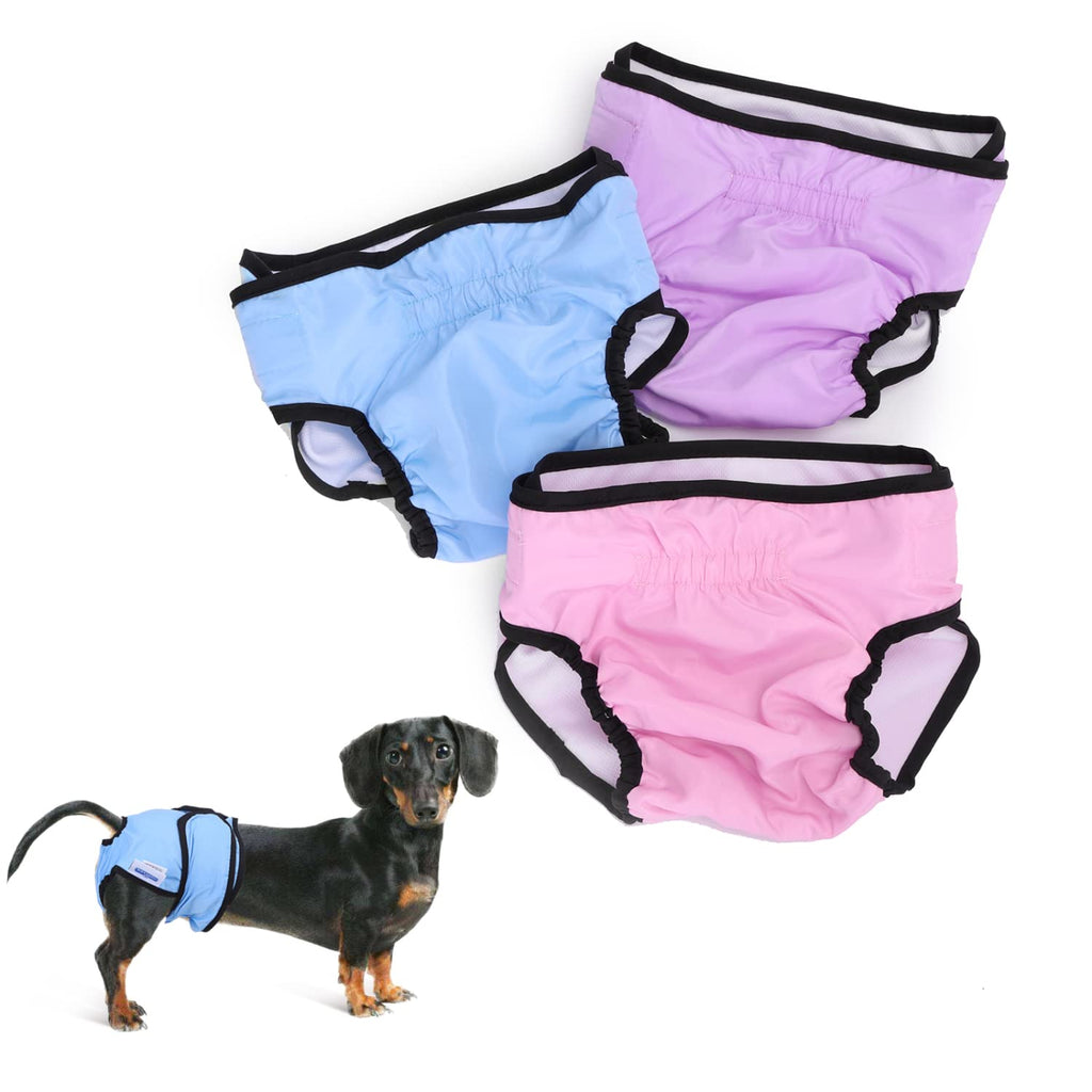 Nobleza 3x washable dog diapers for female dogs, reusable hygienic dog diapers, highly absorbent dog pants heat (S waist 27-32.5cm, pack of 3, blue, pink and purple) S - PawsPlanet Australia