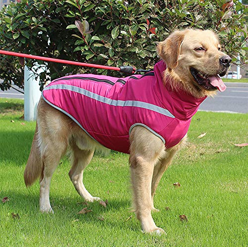 Idepet Waterproof Dog Coat Winter Warm Jacket, Windproof Pet Clothes Dog Jacket Outfit for Small Medium Dogs with Harness Hole XL-6XL 5XL Pink - PawsPlanet Australia