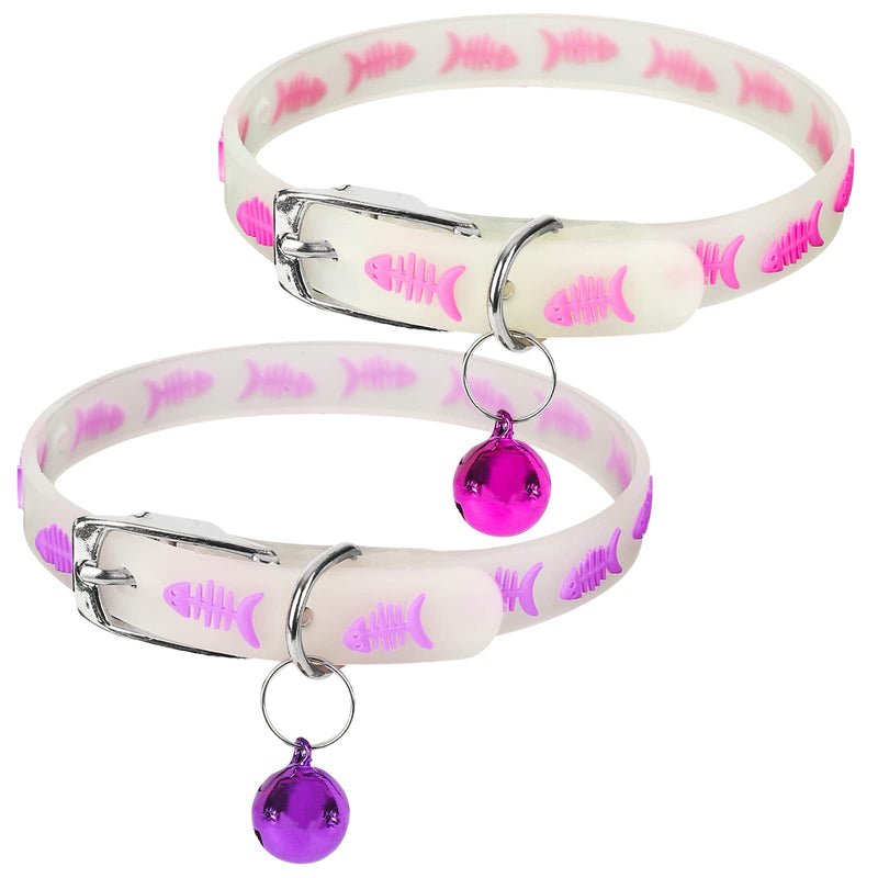 2Pcs Glow in The Dark Cat Collars with Bell, Adjustable (20-30cm) Pet Collars with Metal Buckle, Suitable for All Cat and Small Dog Fish - PawsPlanet Australia