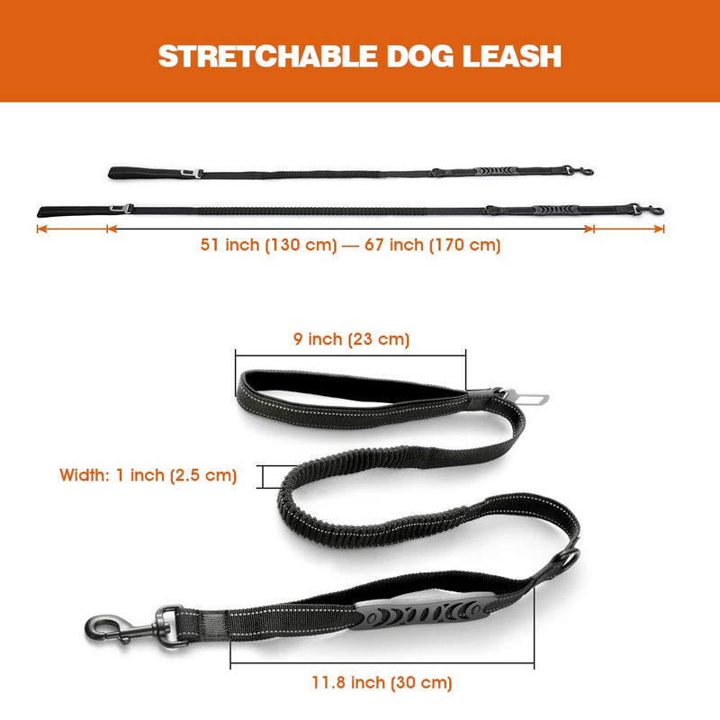 [Australia] - rabbitgoo Bungee Dog Walking Leash, 5.6ft Heavy Duty with 2 Control Handles & Car Seat Belt, Reflective Pet Training Long Traffic Leash with Professional Shock Absorbing for Large Medium Small Dogs 