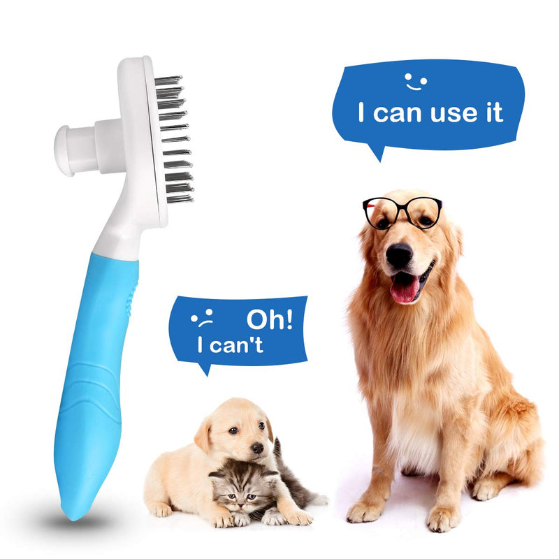 MENNYO Dog brush, Cat Brush, UPGRADED Self Cleaning Grooming Brushes, Rabbit Slicker Brush, Professional Pet Shedding Comb for Long/Medium/Short Hair - Removes 95% of Dead Undercoat and Loose Hairs Blue - PawsPlanet Australia